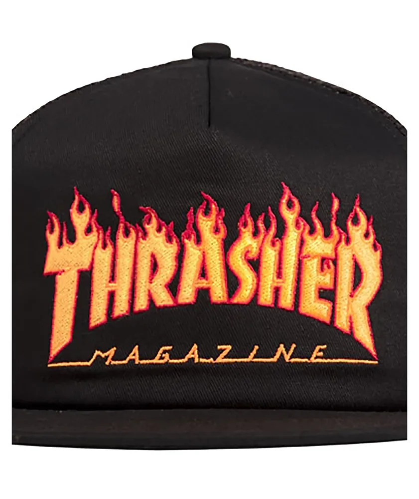 Thrasher Flame Logo Black Trucker Hat