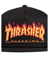 Thrasher Flame Logo Black Trucker Hat