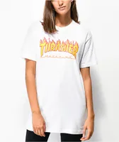 Thrasher Flame Logo White Boyfriend Fit T-Shirt