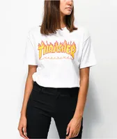 Thrasher Flame Logo White Boyfriend Fit T-Shirt