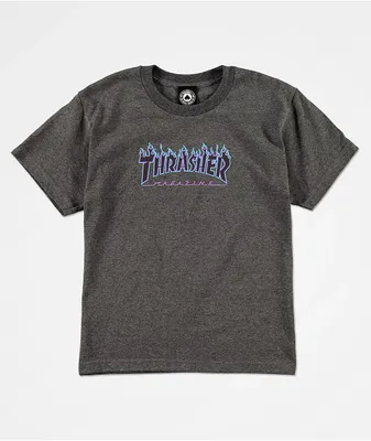 Thrasher Kids Flame Logo Grey T-Shirt 