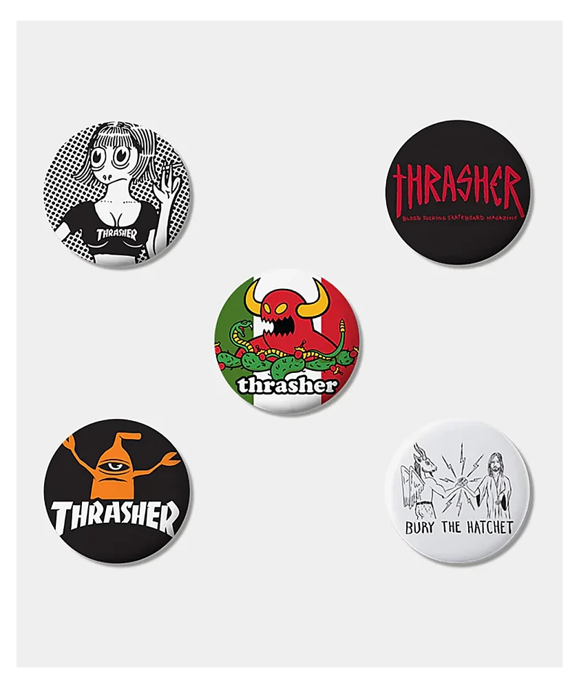 Thrasher x Toy Machine 5 Pack Pins