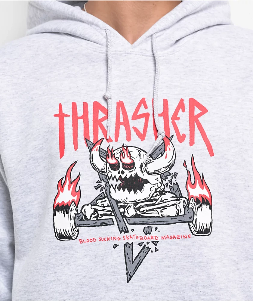 Thrasher x Toy Machine Monster Gram Heather Grey Hoodie