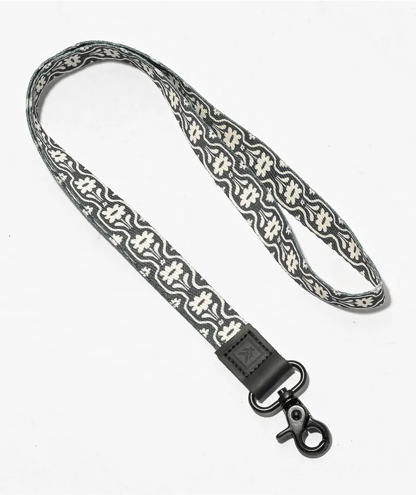 Thread Vertical Flowers Black Lanyard