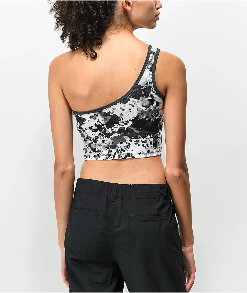 Tommy Hilfiger One Shoulder Leopard Black & White Tie Dye Crop Top