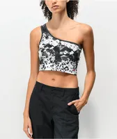 Tommy Hilfiger One Shoulder Leopard Black & White Tie Dye Crop Top