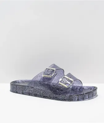 Trillium Amar Black Glitter Slide Sandals