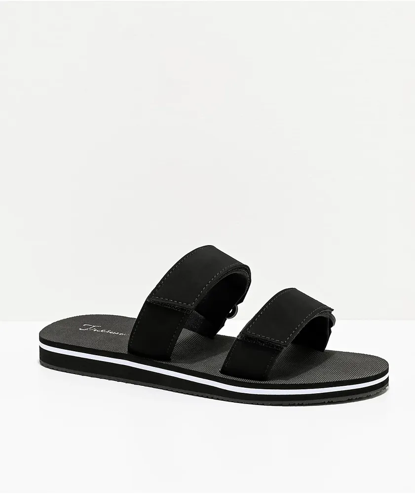 Trillium Black & White 2 Strap Slide Sandals