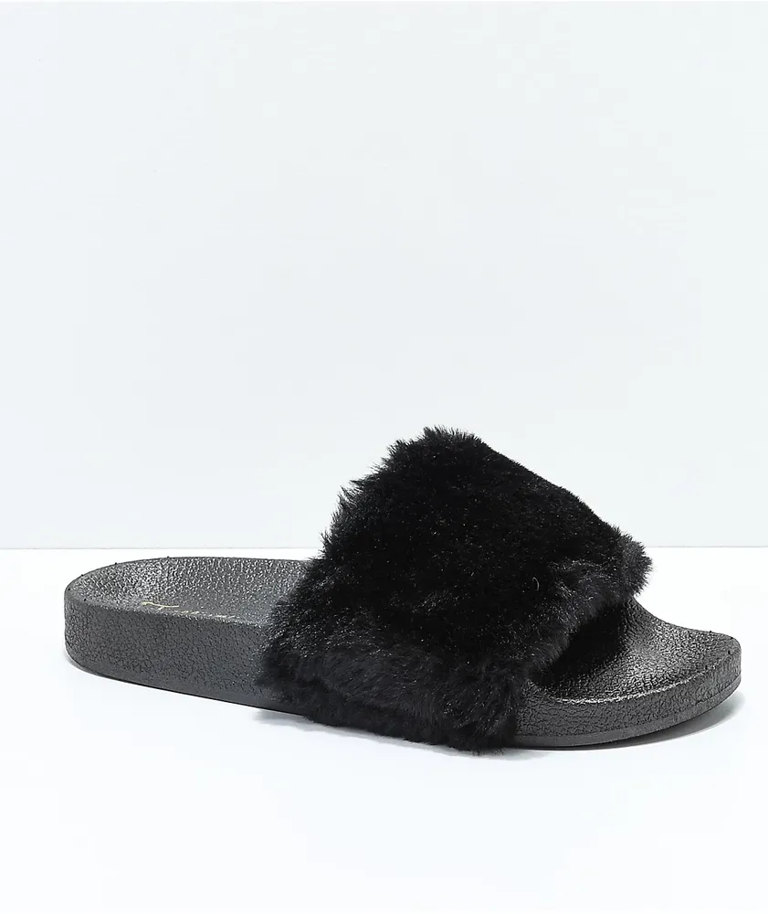 Women's Black and White Fur Slides, Sandals with Genuine Fox Fur | FUR  SLIDES | Tytuł sklepu zmienisz w dziale MODERACJA \ SEO