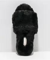 Trillium Black Furry Slide Sandals
