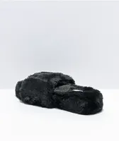 Trillium Black Furry Slide Sandals