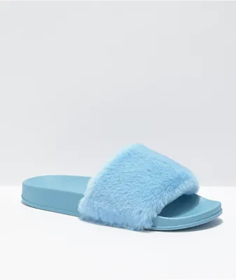 Trillium Blue Fur Slide Sandals 
