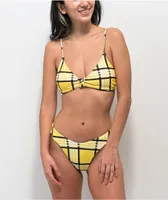 Trillium Cher Yellow & Black Plaid Triangle Bikini Top