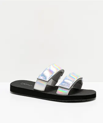 Trillium Iridescent Silver Two Strap Sandals