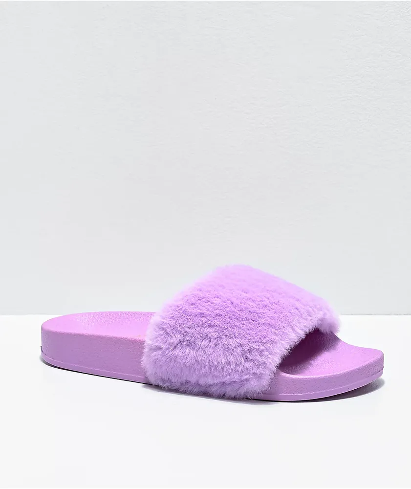 Trillium Lavender Fur Slide Sandals