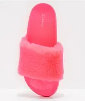 Trillium Neon Pink Fur Slide Sandals