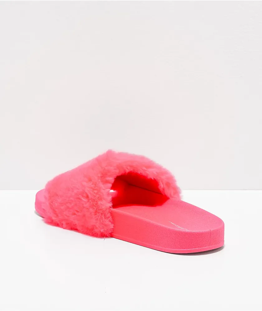 Trillium Neon Pink Fur Slide Sandals