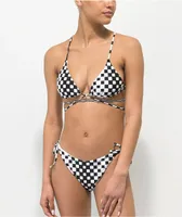 Trillium Raven Black & White Checkered High Leg Bikini Bottom