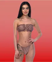 Trillium Zoey Brown Square Scrunch Bandeau Bikini Top