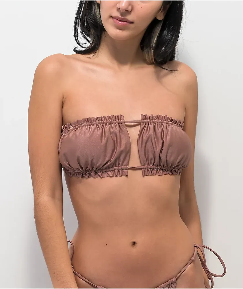 Trillium Zoey Brown Square Scrunch Bandeau Bikini Top