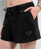 True Religion Acid Wash Big T Black Sweat Shorts