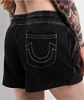 True Religion Acid Wash Big T Black Sweat Shorts