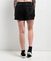 True Religion Acid Wash Big T Black Sweat Shorts