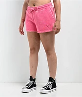 True Religion Acid Wash Big T Hot Pink Sweat Shorts