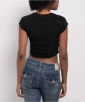 True Religion Arched Logo Black Mesh Top