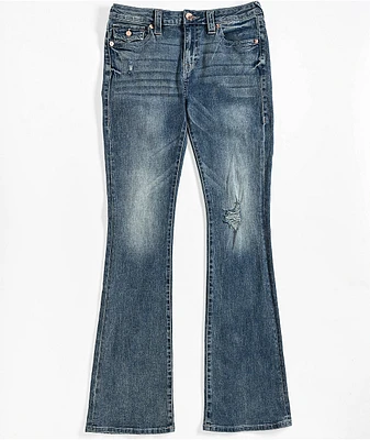 True Religion Becca Distressed Mid Rise Blue Bootcut Jeans