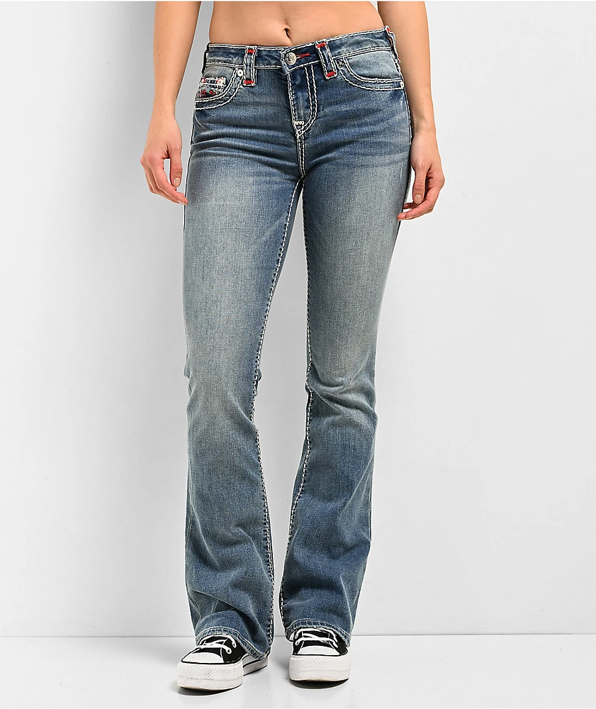 True Religion Becca Mid Rise Super T Crushed Lily Bootcut Jeans