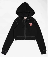 True Religion Big T Black Crop Zip Hoodie
