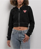 True Religion Big T Black Crop Zip Hoodie