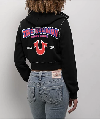 True Religion Big T Black Crop Zip Hoodie