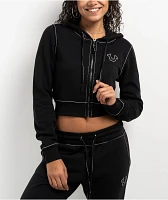 True Religion Big T Buddha Black Crop Zip Hoodie