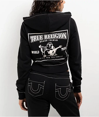 True Religion Big T Buddha Black Crop Zip Hoodie