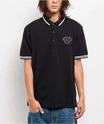 True Religion Big T Horseshoe Black Polo Shirt