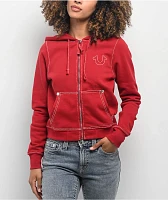 True Religion Big T Logo Red Zip Hoodie
