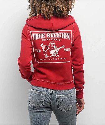 True Religion Big T Logo Red Zip Hoodie
