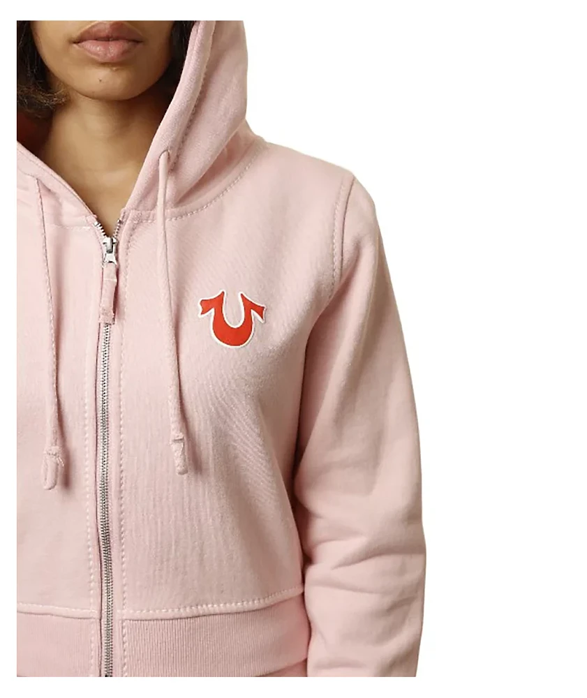 True Religion Big T Shrunken Orchid Pink Crop Zip Hoodie