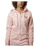 True Religion Big T Shrunken Orchid Pink Crop Zip Hoodie