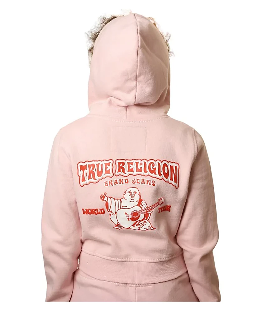 True Religion Big T Shrunken Orchid Pink Crop Zip Hoodie