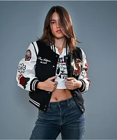 True Religion Black & Cream Embroidered Varsity Jacket