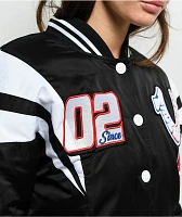 True Religion Black Satin Varsity Bomber Jacket