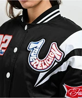 True Religion Black Satin Varsity Bomber Jacket