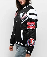 True Religion Black Satin Varsity Bomber Jacket