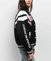 True Religion Black Satin Varsity Bomber Jacket