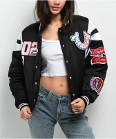 True Religion Black Satin Varsity Bomber Jacket