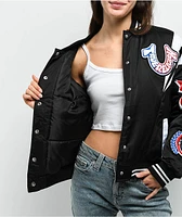 True Religion Black Satin Varsity Bomber Jacket