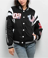 True Religion Black Satin Varsity Bomber Jacket